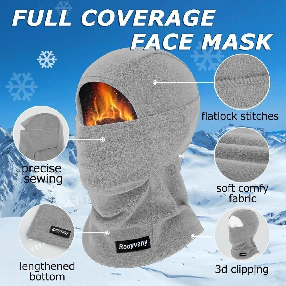 Women's Light Grey 1 Balaclava Mask Warm Windproof Lightweight Winter Face Mask